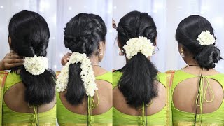 Easy festive hairstyle with jasmine flower  short hair hairstyle for saree Preity Neereekshan [upl. by Assilat]