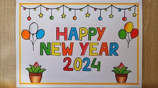 Happy New Year Card drawing  New year 2024 drawing step by step Happy New year special Drawing [upl. by Trude981]