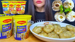 MOMOS  DUMPLINGS  MAGGI MASALA NOODLES  MUKBANG ASMR EATING asmr mukbang noodles [upl. by Ydac]