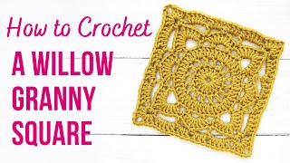 How to Crochet Willow Granny Square  Slow amp Clear Tutorial in US Terms [upl. by Magulac486]