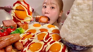 ASMR Fried Egg Spam Sausage【Mukbang Eating Sounds】【English subtitles】 [upl. by Ajak754]