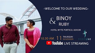 BINOY BABU THOMAS amp RUBY EDISON WEDDING LIVE  HOTEL WYTE PORTICO ADOOR [upl. by Dunham]