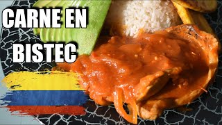 ¿Como hacer CARNE EN BISTEC  receta fácil y sencilla de la gastronomía de Colombia [upl. by Enelrad]