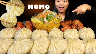 Eating Big Pork Chicken Mixed MOMO  Spicy Glazed Chicken Wings  Spicy Thukpa  Nepali Mukbang [upl. by Akialam]