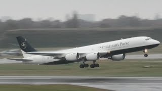 Samaritans Purse Douglas DC8 Take Off Birmingham Airport [upl. by Dallon]