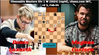 Magnus Carlsen vs Denis Lazavik Chessable Masters Div 1 W 2024rapid chesscom INT rd 3 Feb04 [upl. by Llerehc]