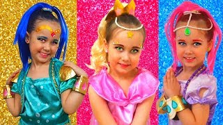 Leah from Shimmer and Shine cartoon and Julia pretend play with toy genie dolls [upl. by Tamanaha]