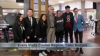 Gov Evers makes stop in Holmen talks budget [upl. by Erdnaed]