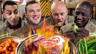 London Firefighters try Korean BBQ for the first time [upl. by Ahsinrats]