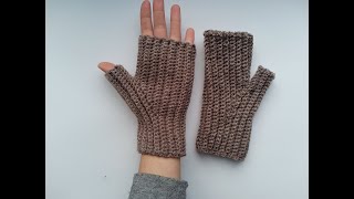 Crochet ribbed fingerless mittens tutorial [upl. by Werdma]