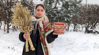 Hard work in village Cooking food of ancestors Creating traditional symbol before Christmas [upl. by Hudson]