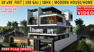 50 BY 90 FEET NEW LUXURIOUS HOUSE DESIGN WITH PREMIUM INTERIOR DESIGN WORK  5BHK  500 GAJ KI KOTHI [upl. by Concepcion]