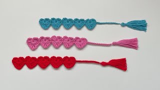 Crochet  Heart Bookmark  Very Easy Pattern  Scrap Yarn Project [upl. by Aititil195]