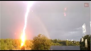 Powerful lightning strike after the rainbow Blaiken Storuman Sweden [upl. by Edi4]