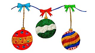 🎄🧑🏻‍🎄🎅🏻🎄Christmas Ball Drawing  Easy drawing and colouring  Glitter colouring [upl. by Lammond]