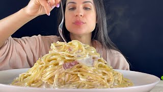 CREAMY BACON SPAGHETTI  ASMR  MUKBANG  EATING SOUNDS [upl. by Anoek616]