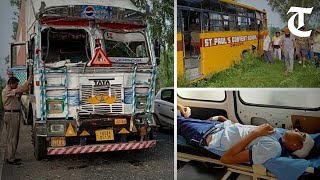 Student killed as school bus meets with accident in Punjabs Dasuya [upl. by Naasar]