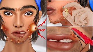 ASMR Popping pustule in jawline and face shaving  Squeeze acne animation [upl. by Harri208]