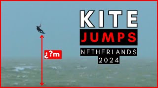 Kitesurfing JUMPS Strong Winds Netherlands ¿Which Jump was the highest Kiteboarding 2024 [upl. by Gayner]