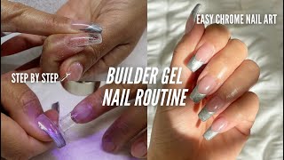 HOW TO APPLY BUILDER GEL NAILS STEP BY STEP  Easy Chrome Nail Art [upl. by Meredeth]