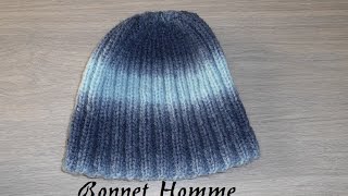 Tricoter un bonnet homme côte 22 facile et rapide  knit a hat for man [upl. by Kenn]