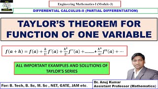 Taylors Theorem one Variable  Taylor Series Engineering Mathematics  Taylor Series Expansion [upl. by Ocsinarf]