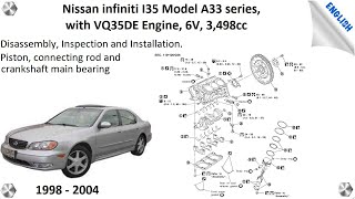 Piston connecting rod and crankshaft main bearing Nissan Infiniti I30 Disassembly assembly [upl. by Benetta]