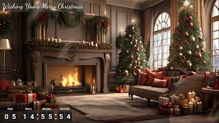 247 Christmas Fireplace  w Music  Countdown Timer [upl. by Alpert]