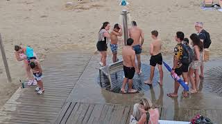 Barceloneta Beach and seafront promenade 10th of August 2023 [upl. by Colline]