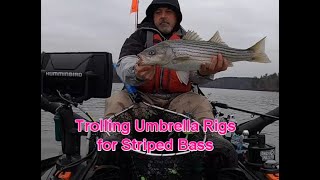 Trolling Umbrella Rigs for Stripers on Lake Rhodhiss NC 12324 [upl. by Anaiviv]