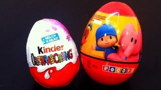 2 Kinder Surprise eggs Pocoyo unwrapping toy  lababymusica [upl. by Maurise]