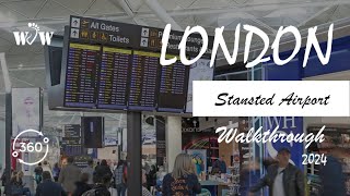 Walking London 360 Stansted Airport Departures 360 Video Walkthrough [upl. by Rodenhouse]