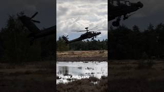 RNLAF 🇳🇱 AH64E Apache  Water reflection apache helicopter military lowflying [upl. by Ahsaetal]