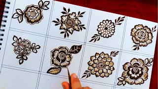 8  Defferent Types Of Mehndi Flowers Design Tutorial For Beginners  Henna By Yasmin [upl. by Mickey430]