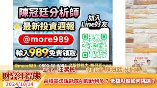 台積電法說能成AI股新利多？低檔AI股如何挑選？【汪潔民財富汪得福】20241014 [upl. by Eleda]