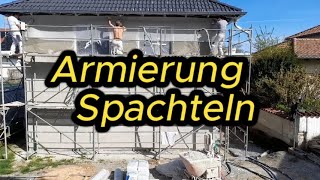 WAND VERPUTZEN  Gewebe spachteln  Armierungsgewebe einarbeiten  Außenputz 2 [upl. by Faruq]