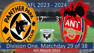 2023  2024 Division One MD29 Panther Park v Ant Athletic [upl. by Trinette240]