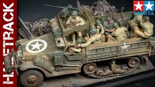 M3 Halftrack US figures and German POWs Tamiya 135 scale model [upl. by Ahtennek]