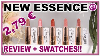 ESSENCE COOL COLLAGEN PLUMPING LIPSTICKS  REVIEW  LIP SWATCHES  ALL COLOURS [upl. by Karim]