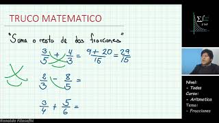 TRUCO MATEMATICO  SUMA DE FRACCIONES DE DIFERENTE DENOMIDADOR [upl. by Hsirrap]