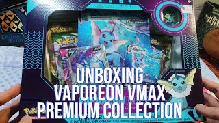 Unboxing the Vaporeon VMax Premium Collection Box  Pokémon Card Review amp Rare Pulls [upl. by Craggy]