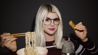 Mukbang ASMR eating ramen and spring rolls chewy and crunchy sounds [upl. by Anela278]