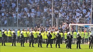 PLATZSTURM Polizeieinsatz TRÄNENGAS  PFEFFERSPRAY nachdem MSV Duisburg Ultras den Platz stürmen [upl. by Ahsinam]