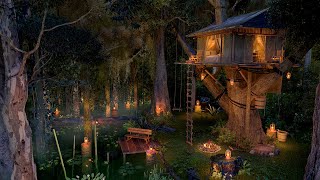 Tropical Rainforest Ambience 🏕️🌙 nature sounds for sleep 10 hours rain on leaves amp cozy treehouse [upl. by Zysk]