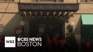 Boston hotel workers hold 3day strike calling for better wages and pensions [upl. by Annirac]