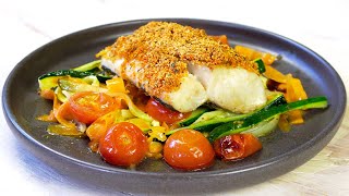 MERLUZA al HORNO con verduras en 15 MINUTOS Dieta Mediterránea [upl. by Sivram577]