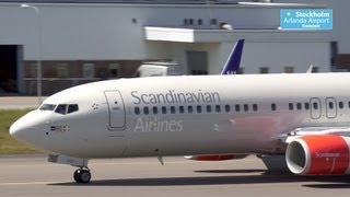 Stockholm Arlanda Airport  SAS Boeing 737683 passes Boeing 73786NWL  Taxing and Takeoff [upl. by Anitsahs]