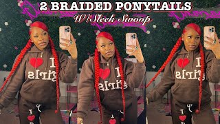 How To 2 LOW BRAIDED PONYTAILS WITH SWOOP WITH BRAIDING HAIR  Beginner friendlyprotectivestyles [upl. by Aliled]