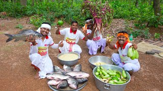 Bengali famous Sukto recipe Sorshe Katla cooking for village people  villfood Kitchen [upl. by Nylloh]