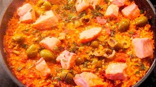 Salmon Paella with Chorizo and Green Olives recipe [upl. by Geneva]